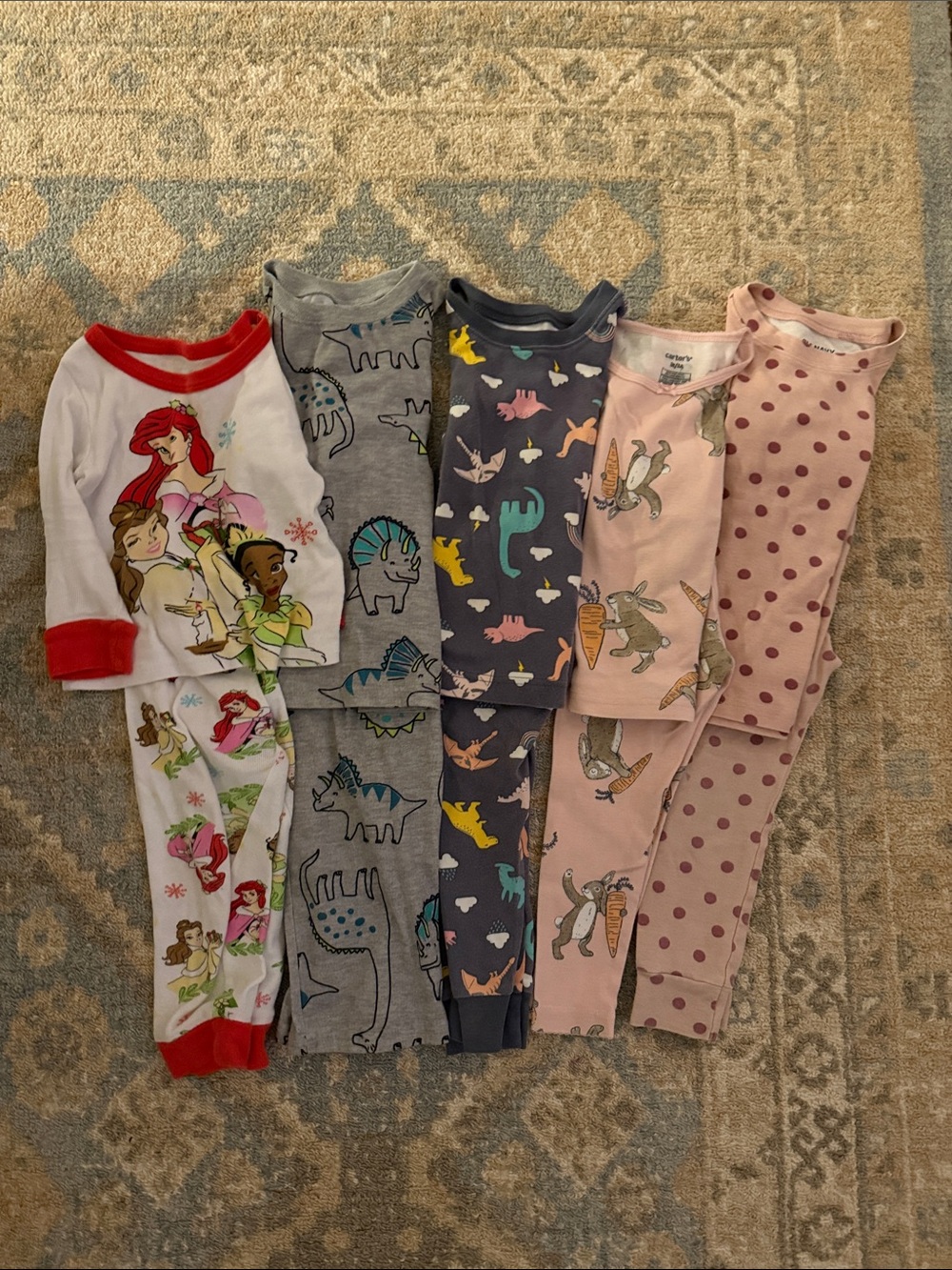 5x Disney & Carter’s Girls' Mixed Pajama Set - White, Gray, Navy & Pink